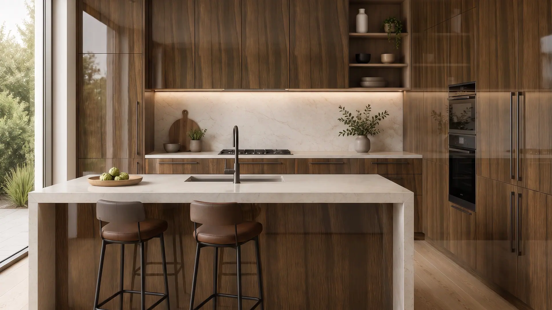 High Gloss Latin Walnut kitchen